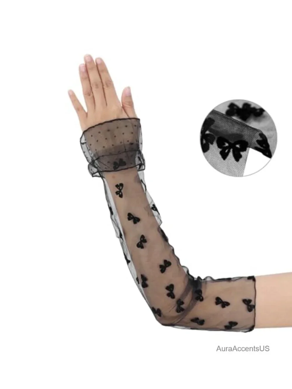 Long Polka Point Bowknot Lace Pleated Gloves Fashion Fingerness Arm Sleeves for